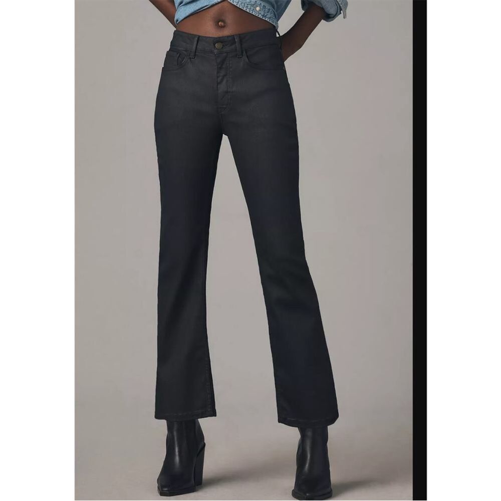 Anthropologie Pilcro Women's Yaya Coated Mid- Rise Crop Flare Jeans Black Sz 31 - Picture 14 of 15